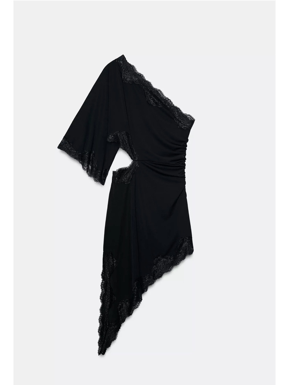 One-Shoulder cut out Black Lace Trim dress